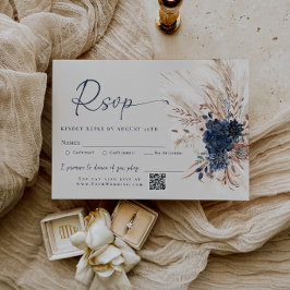 Convite de Resposta de Casamento Azul Naval Boho F