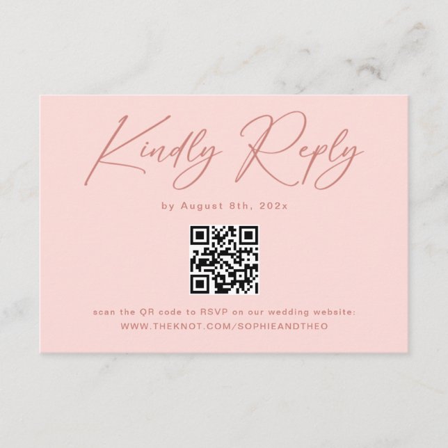 Convite de Resposta de Casamento Código QR Rosa Be (Frente)