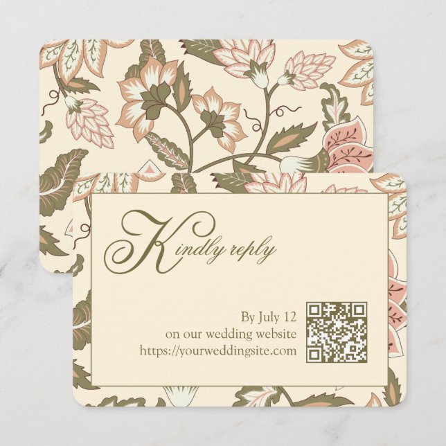 Convite de Resposta de Casamento com Código QR Flo (Frente/Verso)