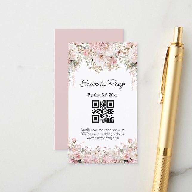 Convite de Resposta de Casamento com Código QR Flo (Frente/Verso In Situ)