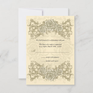 Convite de Resposta de Casamento com Rosas de Crem