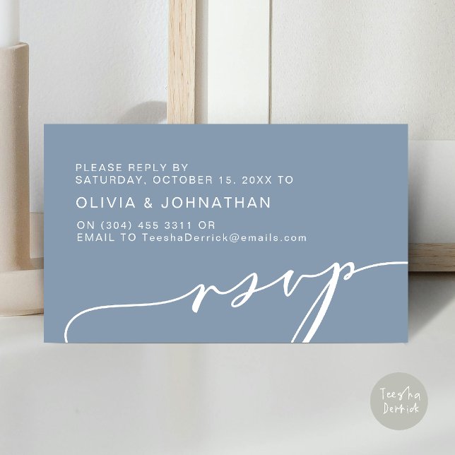 Convite de Resposta de Casamento em Verde Sage Mod (Modern Script Digital RSVP Wedding Invitation Enclosure Card in Dusty Blue)