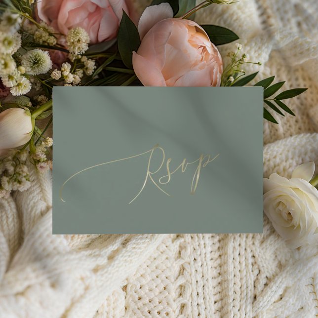 Convite de Resposta de Casamento em Verde Sálvia E (Criador carregado)
