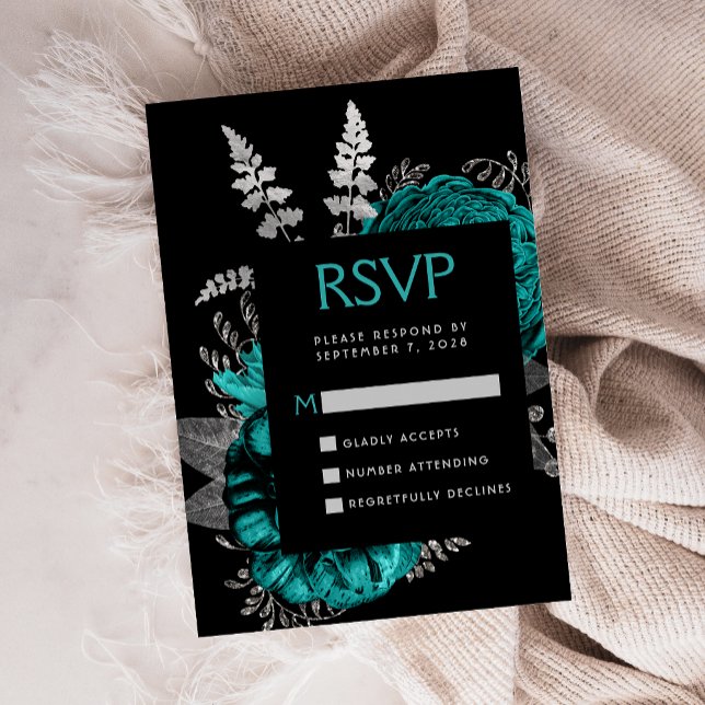 Convite de Resposta de Casamento Floral Azul Escur (Criador carregado)