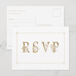 Convite de Resposta de Casamento Floral Dourado co
