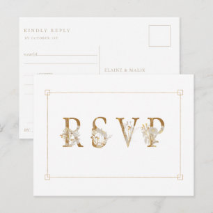 Convite de Resposta de Casamento Floral Dourado co