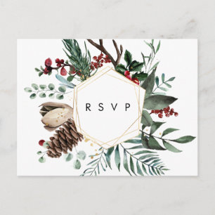 convite de resposta de casamento floral geométrico