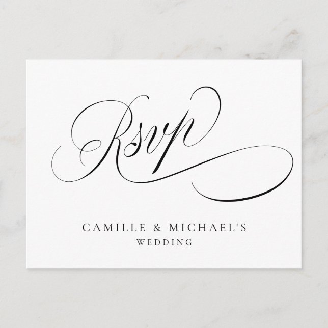 Convite de Resposta de Casamento Preto e Branco co (Frente)