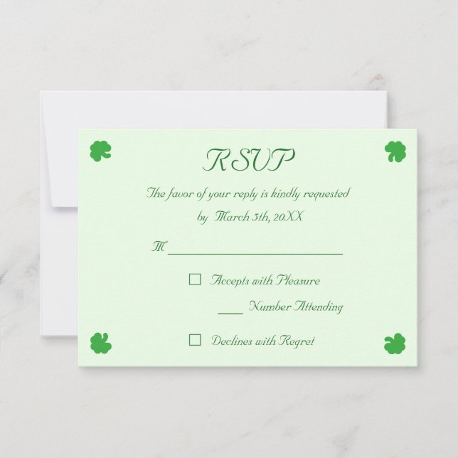 Convite de Resposta de Casamento Trevo Verde Irlan (Frente)