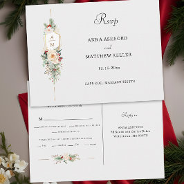 Convite de Resposta de Flor Monograma de Natal Sim