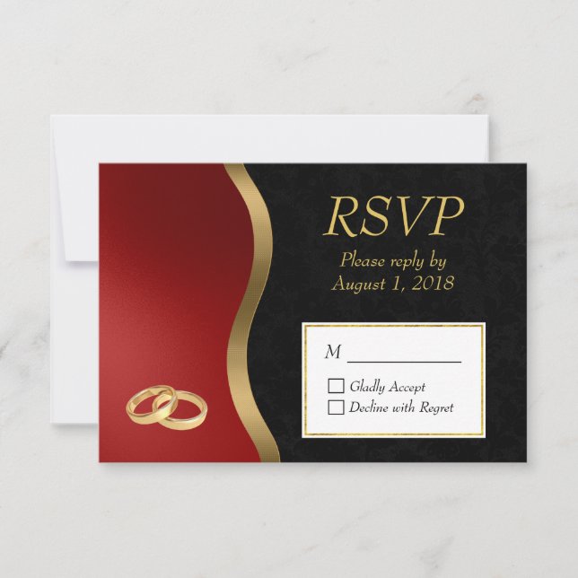 Convite de Resposta Dourado Vermelho e Preto RSVP (Frente)