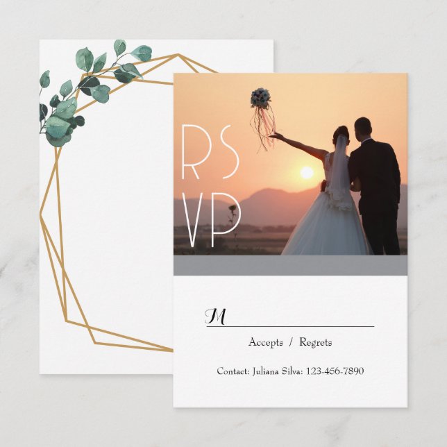 Convite de Resposta Elegante com Folhagem em Scrip (Frente/Verso)