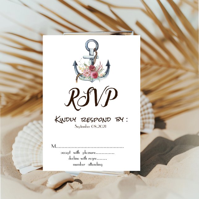 Convite de Resposta para Casamento com Âncora e Fl (Criador carregado)