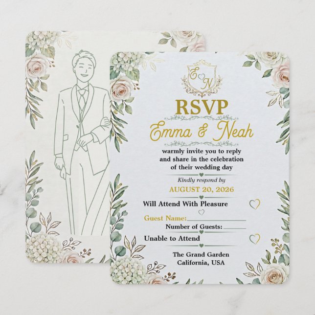 Convite de Resposta para Casamento em Dourado Sálv (Frente/Verso)