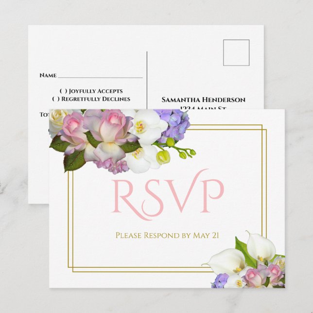 Convite de Resposta para Casamento Floral Primaver (Frente/Verso)