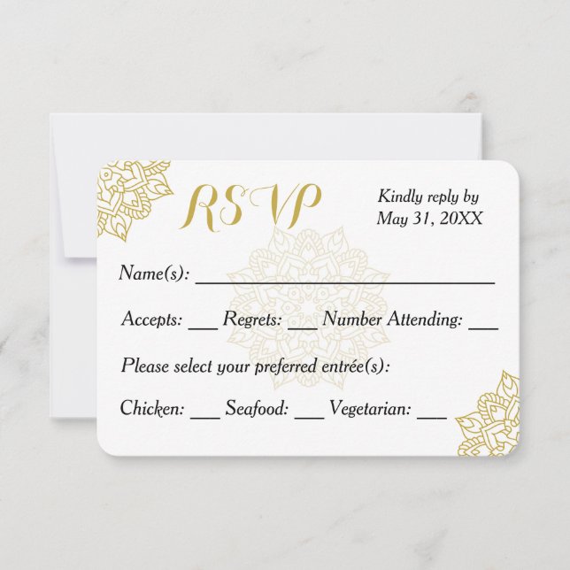 Convite de Resposta para Casamento Mandala Dourada (Frente)