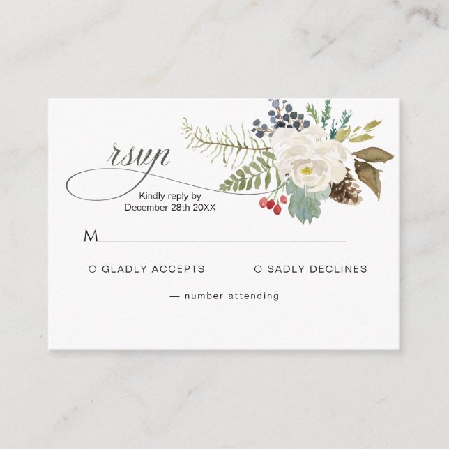 Convite de resposta Pinery Rosa de Inverno (Frente)