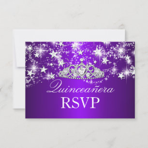 Convite de Resposta Purple Sparkle Tiara & Stars Q