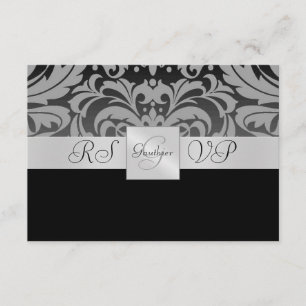 Convite de resposta RSVP de metade de Damask preto