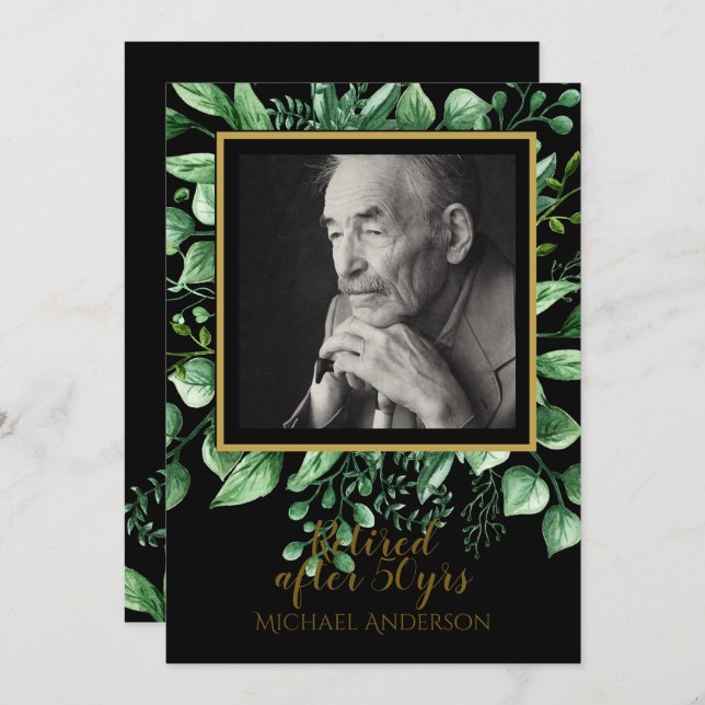 Convite de Retirada FOTO Folhas Douradas Pretas (Frente/Verso)