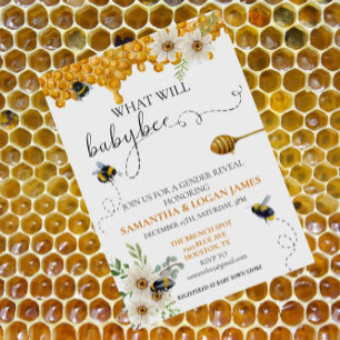 Convite de Revelação de Gênero Abelha Mel Água Flo