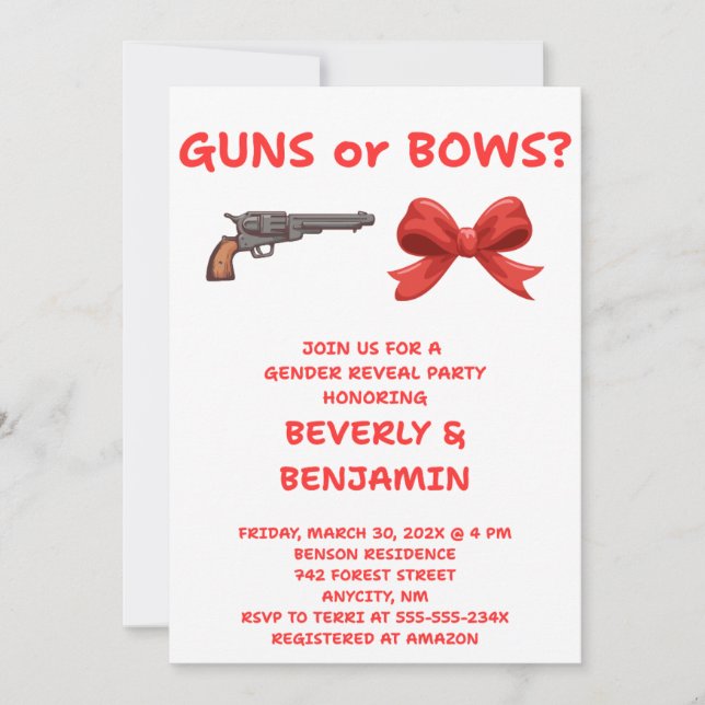 Convite de Revelação de Gênero Armas ou Arcos (Frente)