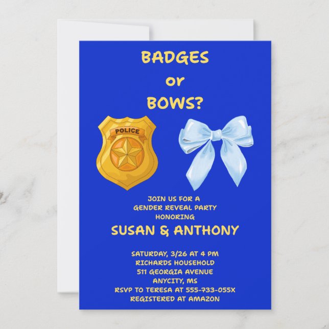 Convite de Revelação de Gênero Badges ou Bows (Frente)