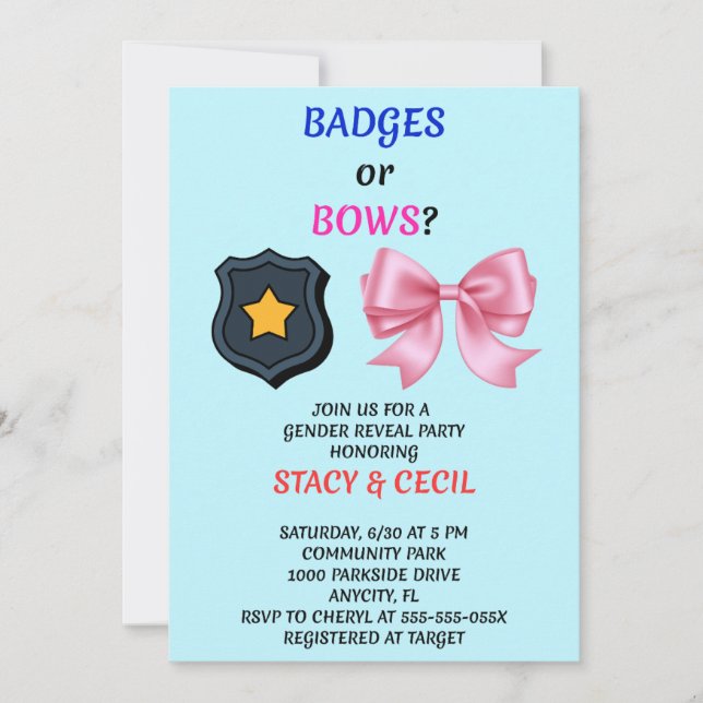 Convite de Revelação de Gênero Badges ou Bows (Frente)