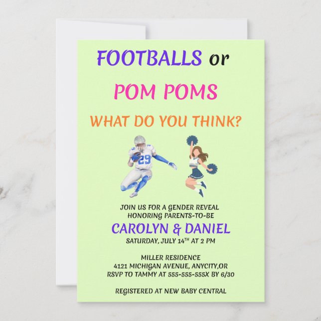 Convite de Revelação de Gênero Bolas de Futebol ou (Frente)