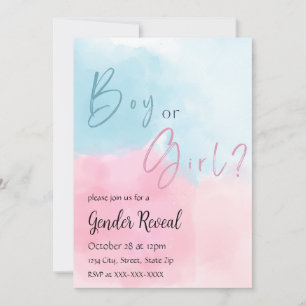 Convite de Revelação de Gênero com Aquarela Rosa e