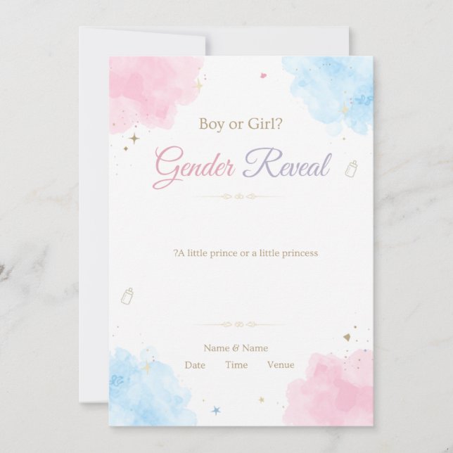 Convite de Revelação de Gênero em Aquarela | Rosa  (Frente)