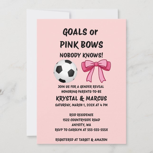 Convite de Revelação de Gênero Metas ou Laços Rosa (Frente)