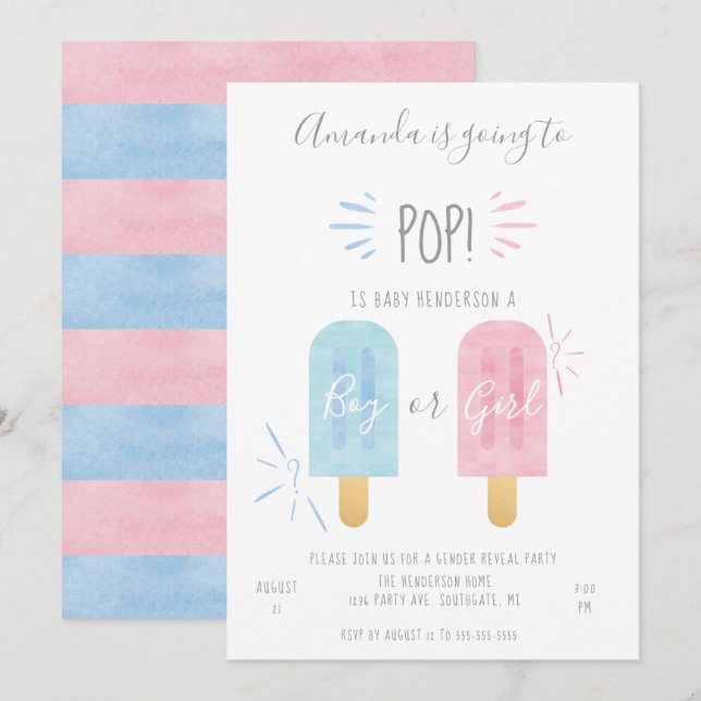 Convite de Revelação de Gênero Popsicle, Menino ou (Frente/Verso)