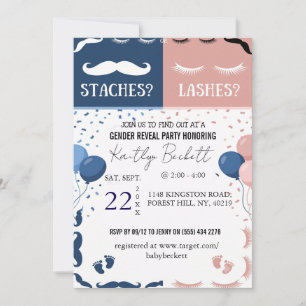 Convite de Revelação de Gênero Staches ou Lashes