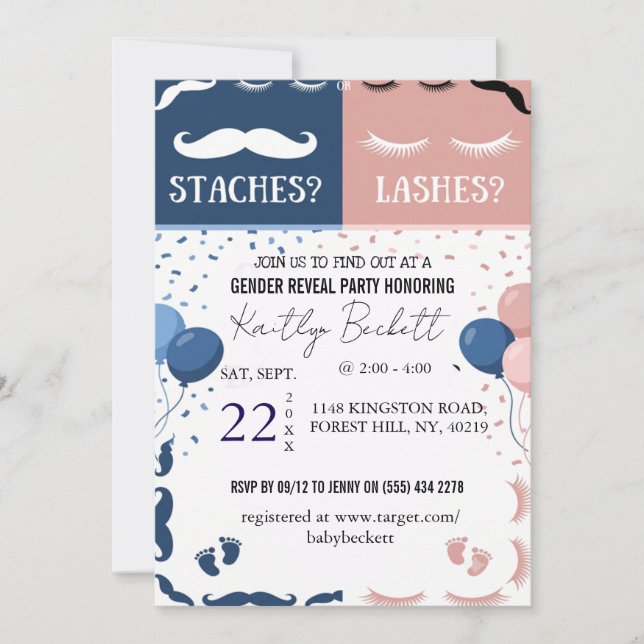 Convite de Revelação de Gênero Staches ou Lashes (Frente)