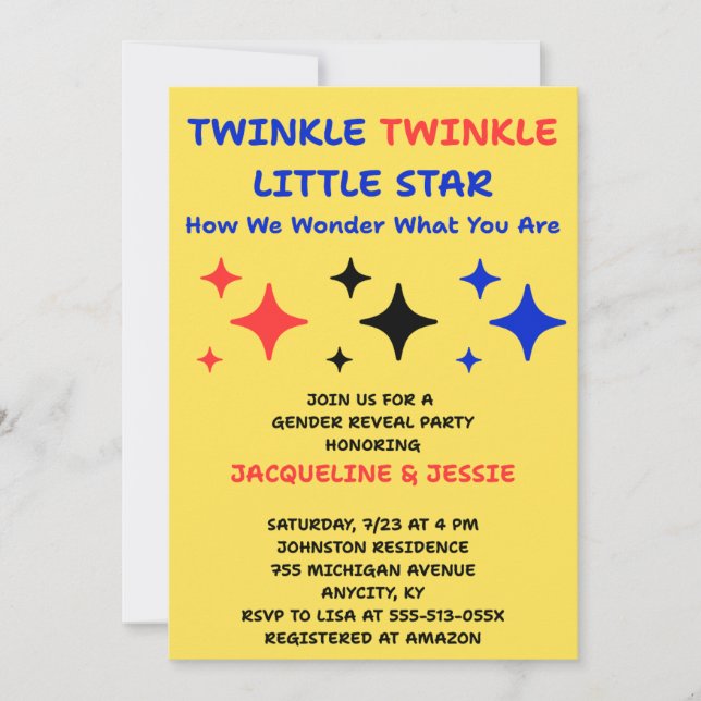 Convite de Revelação de Gênero Twinkle Twinkle Lit (Frente)