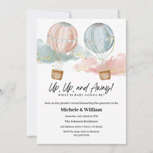 Convite de Revelação de Gênero – Up, Up and Away (Frente)