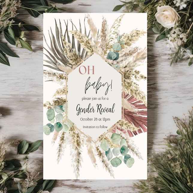 Convite de Revelação do Sexo Boho Pampas Grass (Criador carregado)