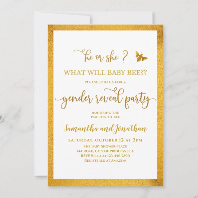 Convite de Revelação do Sexo do Bebê Abelha (Frente)