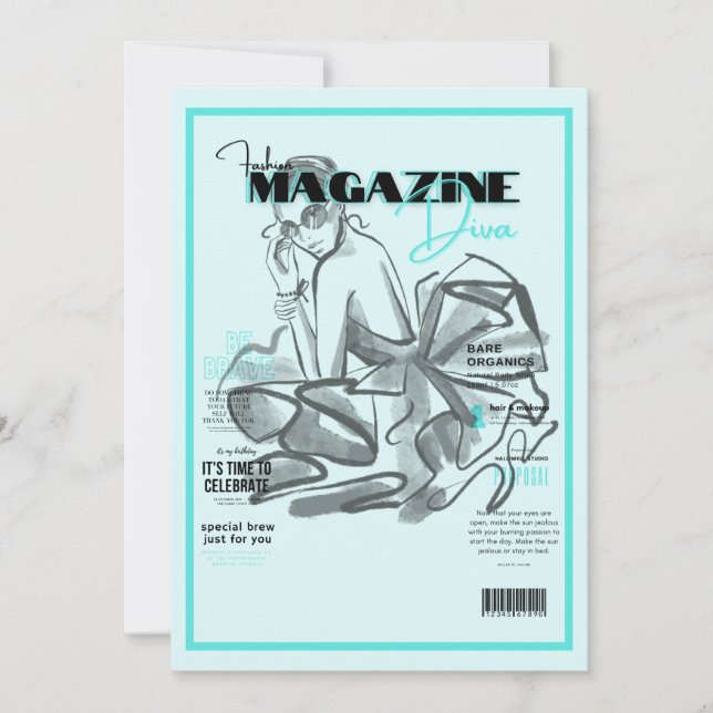 Convite de revista de moda para despedida de solte (Frente)