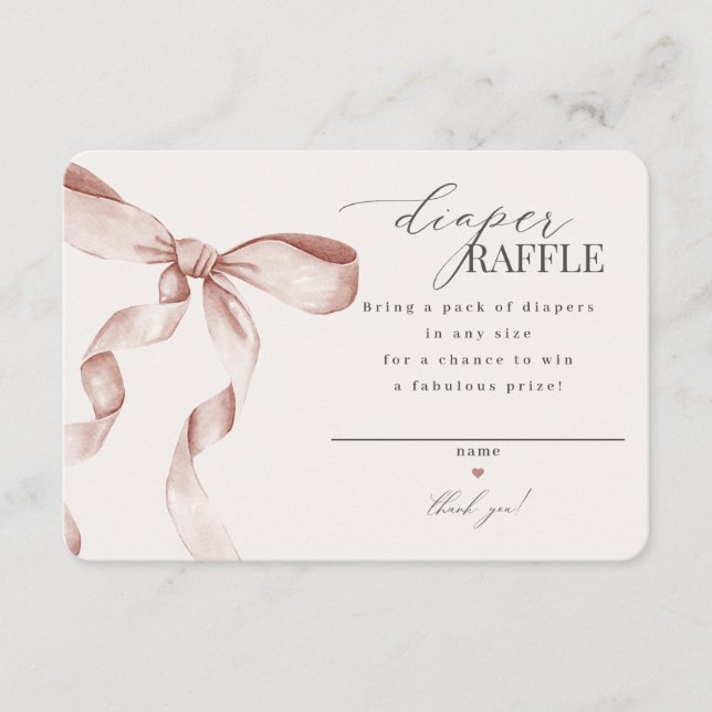 Convite de rifa de fralda com laço coquete bege (Frente)