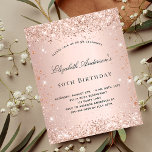 Convite de rosa de aniversário<br><div class="desc">Para uma elegante festa de aniversário 50th (ou qualquer idade). Um fundo de gradiente rosa ouro. Decorado com rosa dourado confetti. Personalize e adicione um nome e detalhes da parte. O nome é escrito com um script de estilo manuscrito</div>