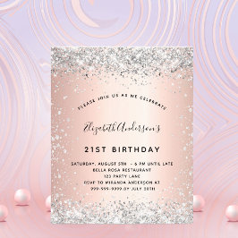 Convite de rosa de ouro de prata de aniversário de