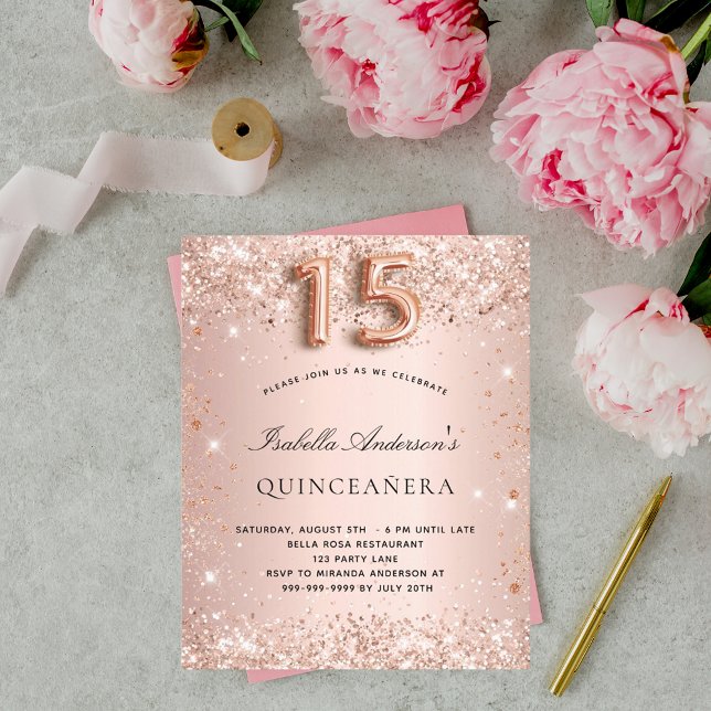 Convite de rosa de Quinceanera (Criador carregado)