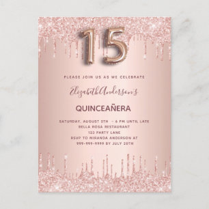 Convite de rosa de Quinceanera