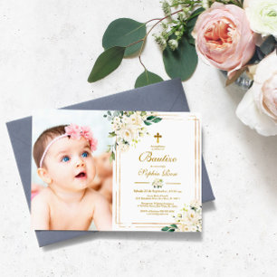 Convite de Rosas Blancas para Bautizo