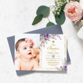 Convite de Rosas Moradas para Bautizo