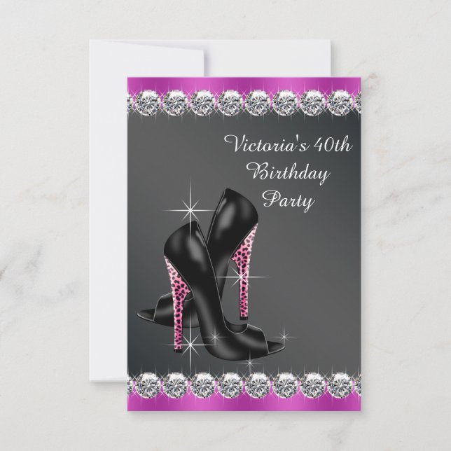 Convite de RSVP de Aniversário Feminino em Fuchsia (Frente)