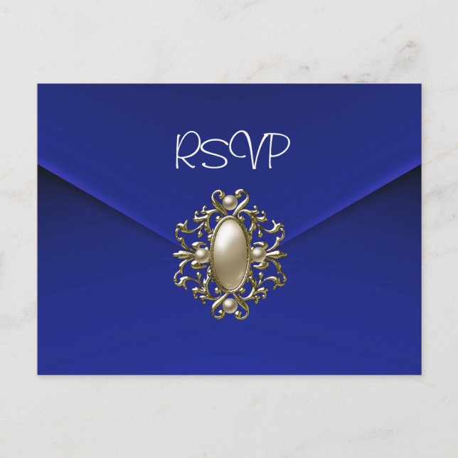 Convite de RSVP de Cartão Postal Jóia Pérola Azul (Frente)