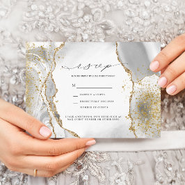 Convite de RSVP de casamento Ágata Névoa Branca, D